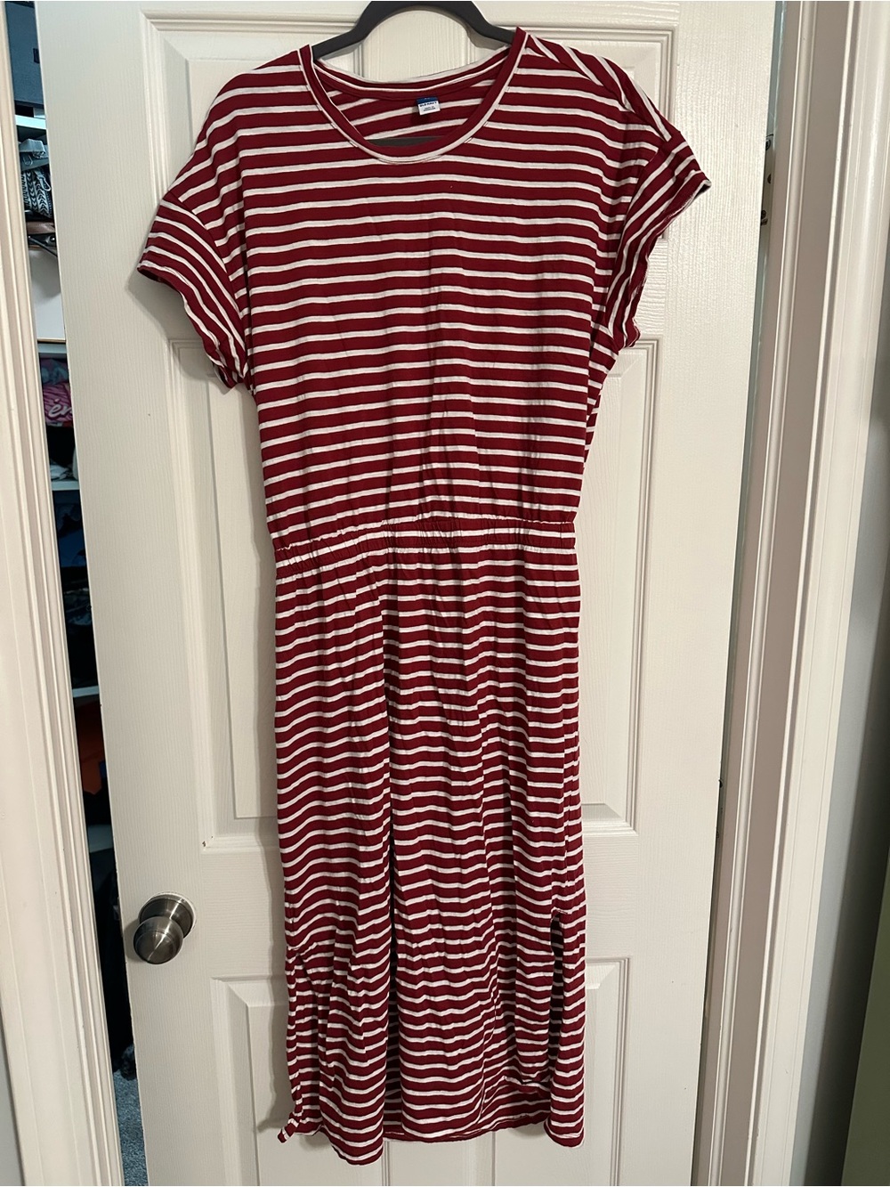 Old Navy Red & White Striped Maxi Dress